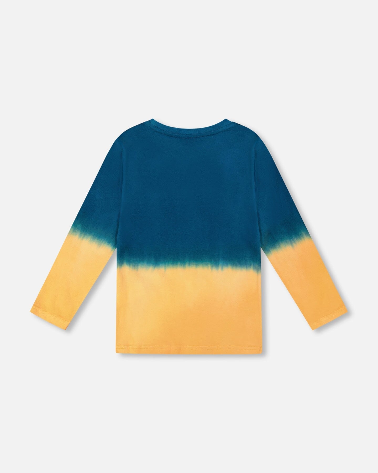 T-shirt en jersey de coton biologique à manches longues et dégradé bleu-vert foncé