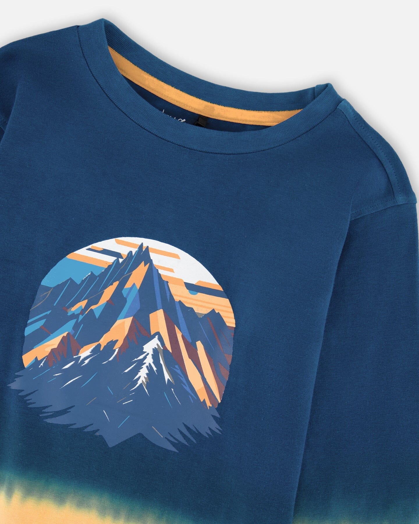 T-shirt en jersey de coton biologique à manches longues et dégradé bleu-vert foncé