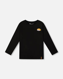 Tee-shirt jersey manches longues noir avec imprimé devant et derrière