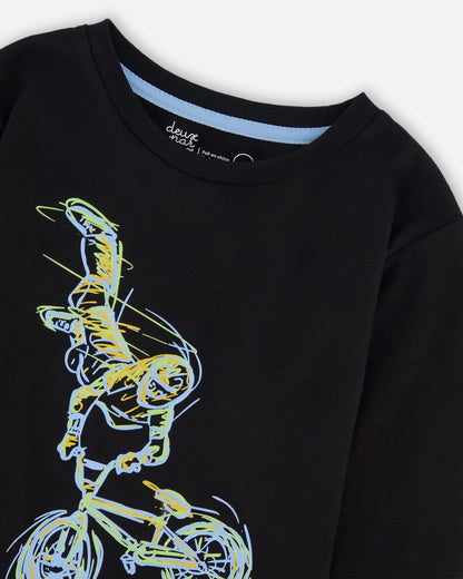 Long Sleeve Cotton Jersey Tee Shirt Black