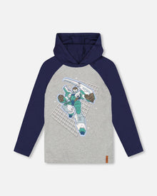 T-shirt à capuche raglan en jersey de coton biologique bleu marine