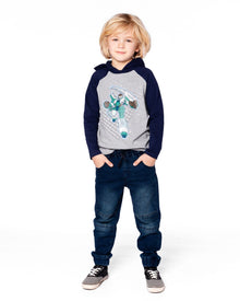 T-shirt à capuche raglan en jersey de coton biologique bleu marine