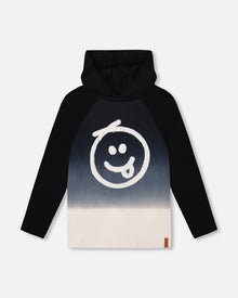 T-shirt à capuche à manches raglan en jersey de coton biologique noir