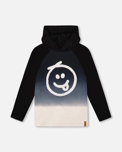 T-shirt à capuche à manches raglan en jersey de coton biologique noir