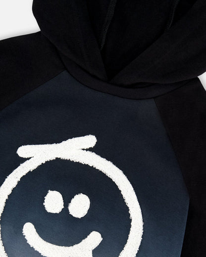 T-shirt à capuche à manches raglan en jersey de coton biologique noir