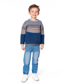 Pull jacquard norvégien bleu et crème