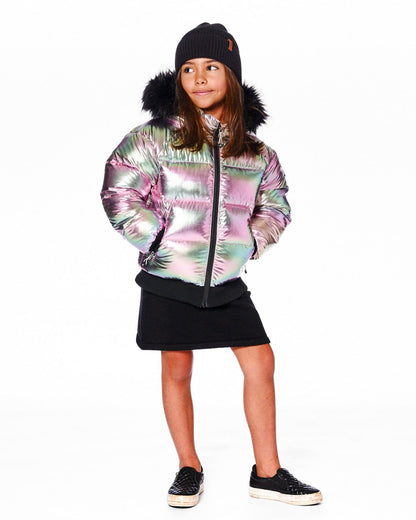 Manteau d'hiver matelassé style bomber métallique multicolore