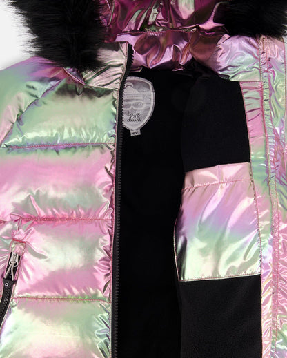Manteau d'hiver matelassé style bomber métallique multicolore