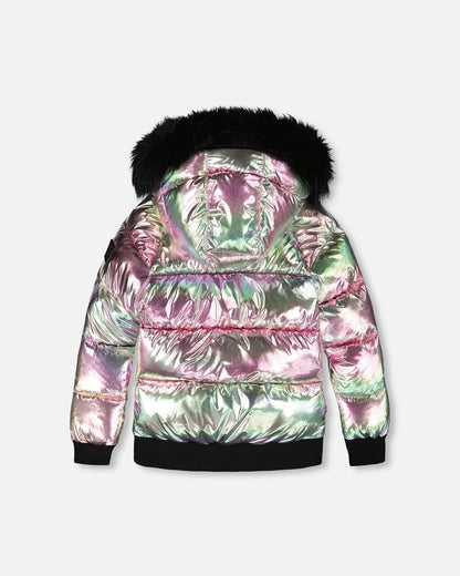 Manteau d'hiver matelassé style bomber métallique multicolore