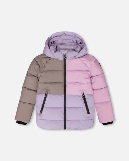 Manteau d'hiver matelassé colorblock violet et gris