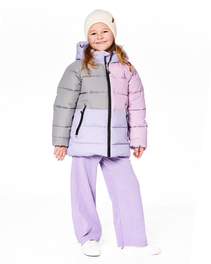 Manteau d'hiver matelassé colorblock violet et gris