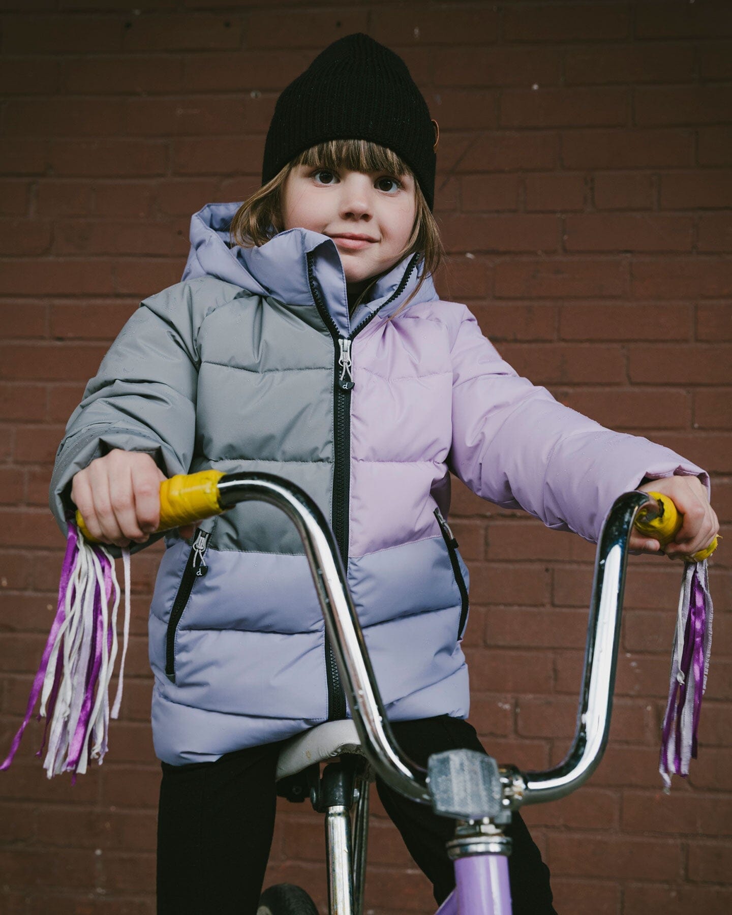 Manteau d'hiver matelassé colorblock violet et gris