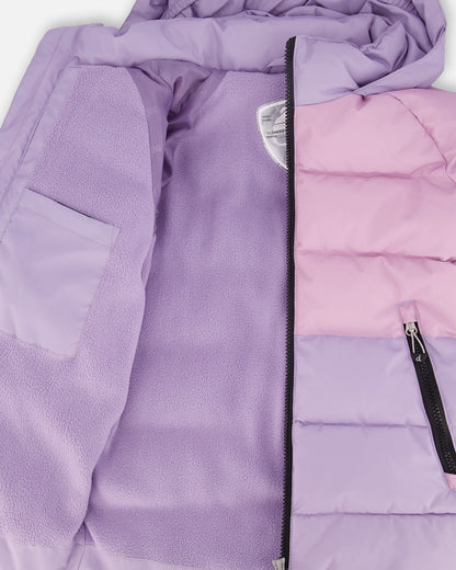 Manteau d'hiver matelassé colorblock violet et gris