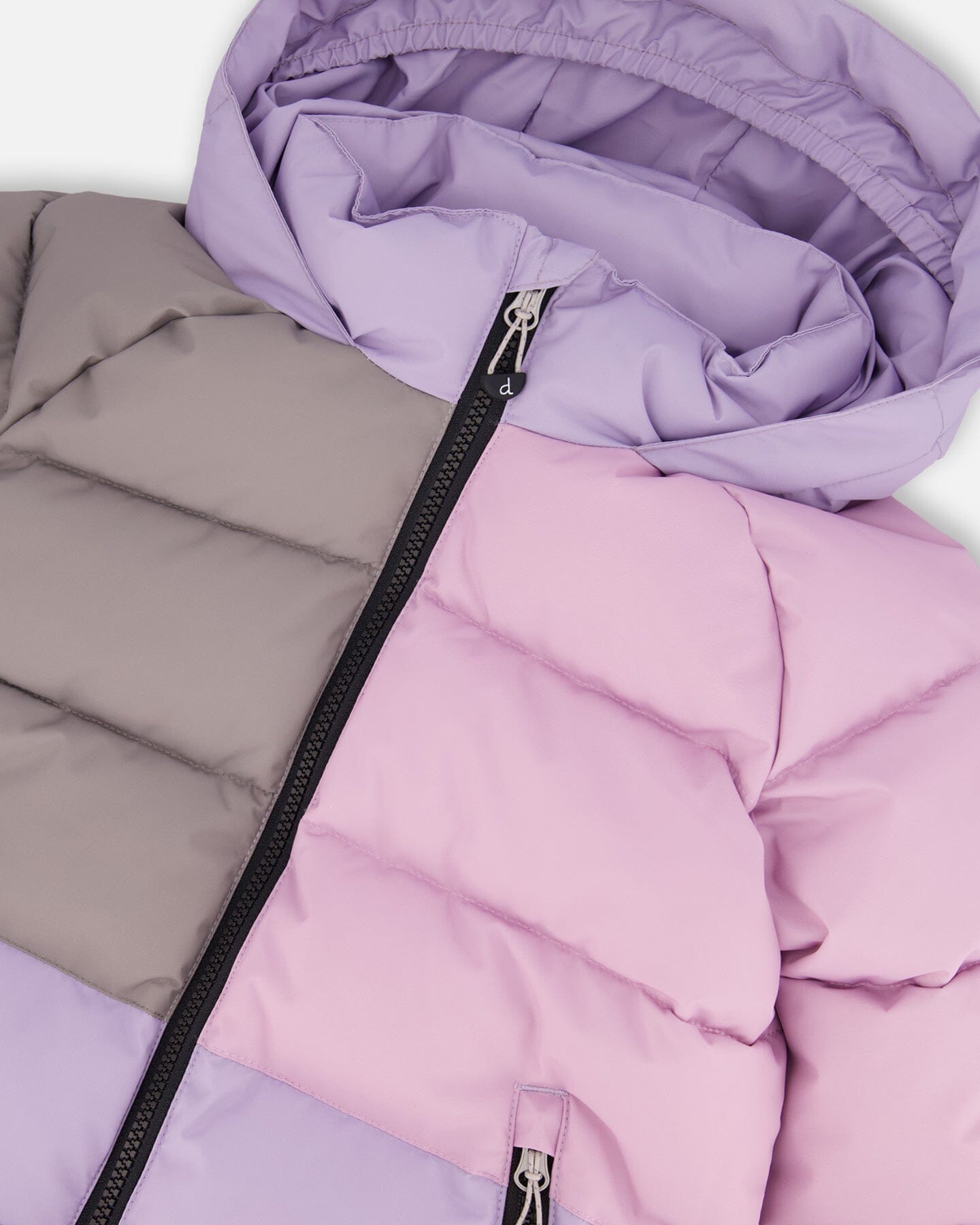 Manteau d'hiver matelassé colorblock violet et gris