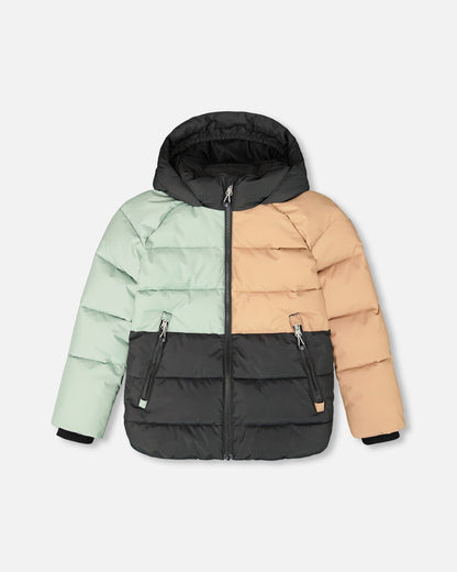Manteau d'hiver matelassé Colorblock noir
