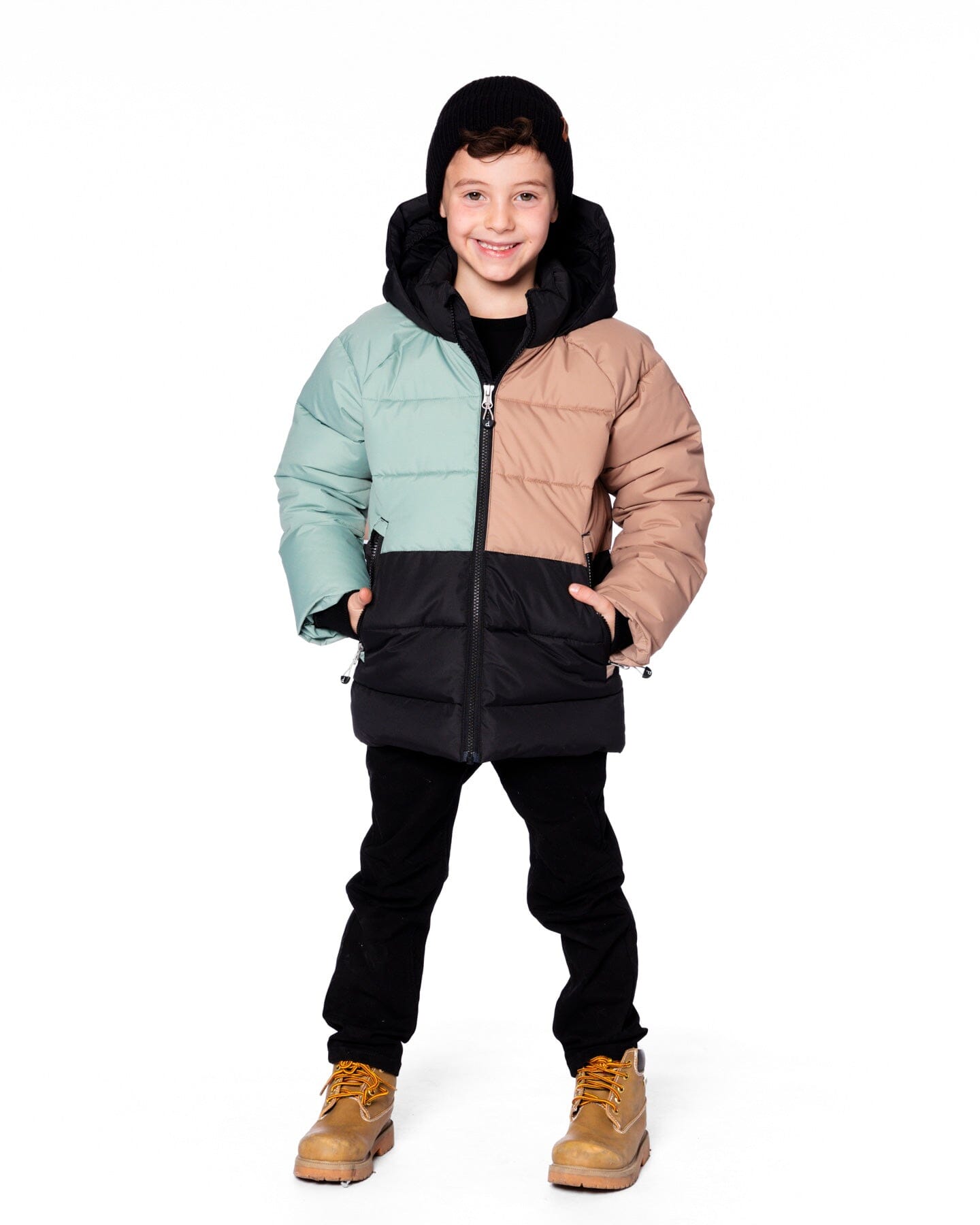 Manteau d'hiver matelassé Colorblock noir