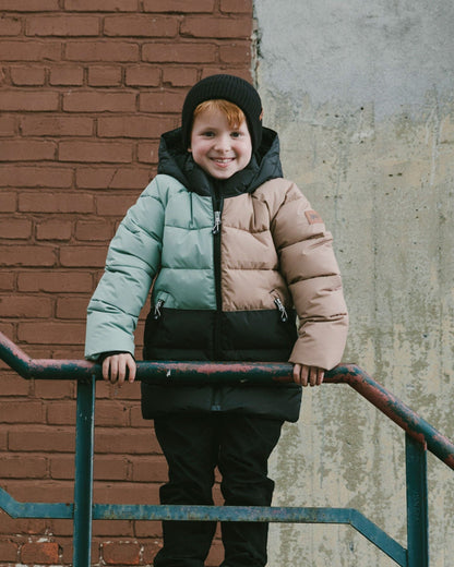 Manteau d'hiver matelassé Colorblock noir