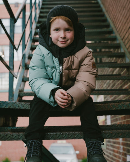 Manteau d'hiver matelassé Colorblock noir