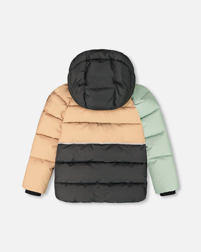 Manteau d'hiver matelassé Colorblock noir
