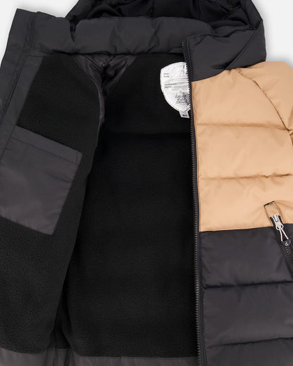 Manteau d'hiver matelassé Colorblock noir