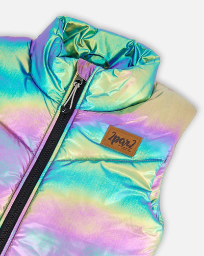 Quilted Mid-Season Sleeveless Vest Metallic Multicolor
