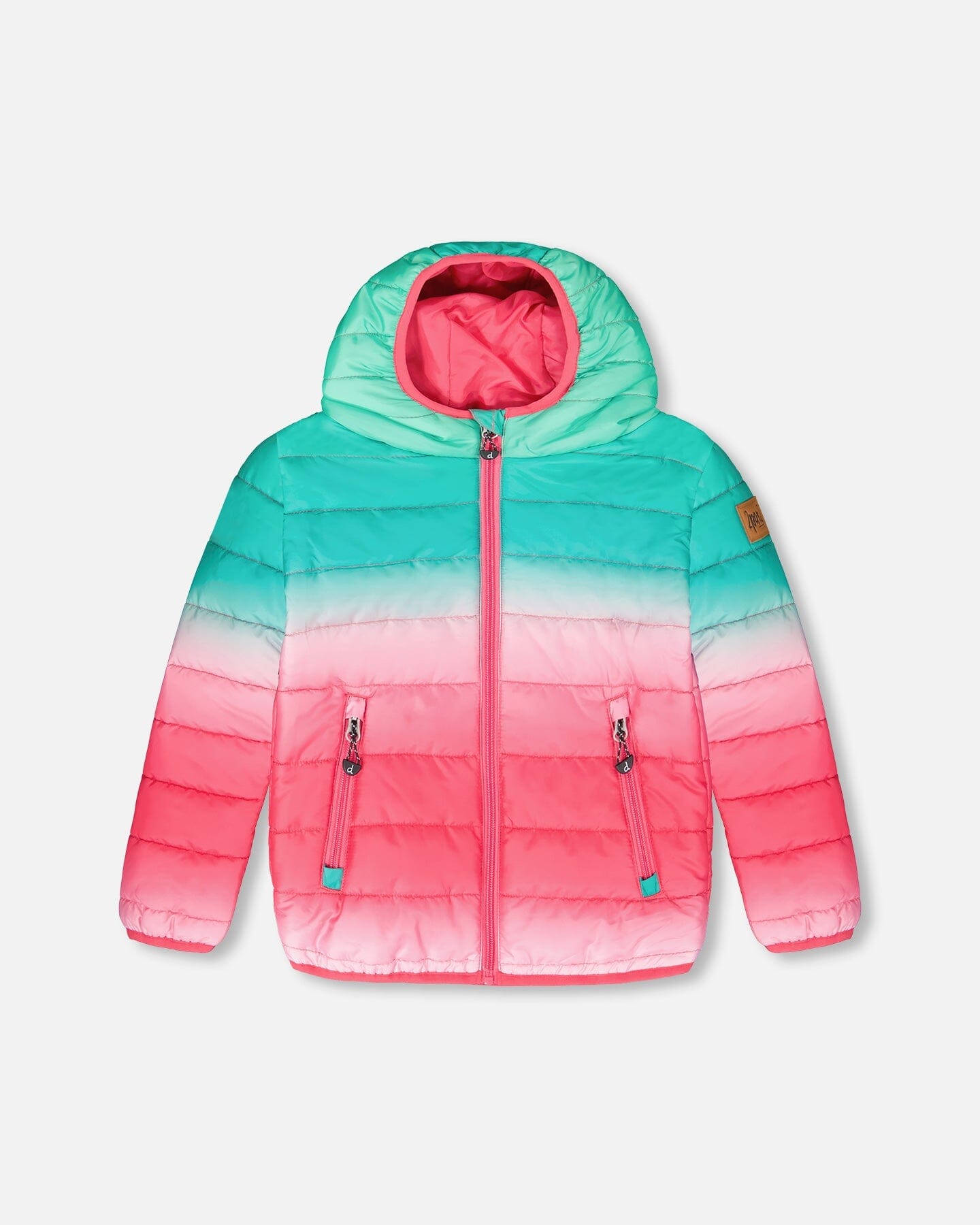 Veste Matelassée Mi-Saison Dégradé Vert Et Rose