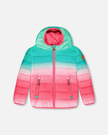 Veste Matelassée Mi-Saison Dégradé Vert Et Rose