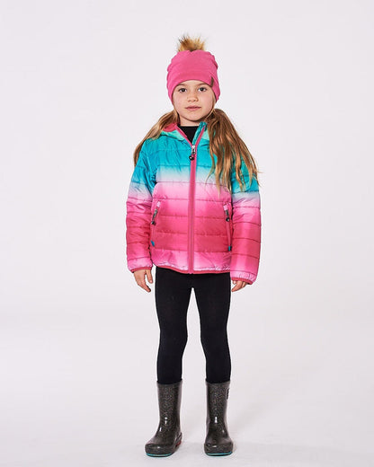 Veste Matelassée Mi-Saison Dégradé Vert Et Rose