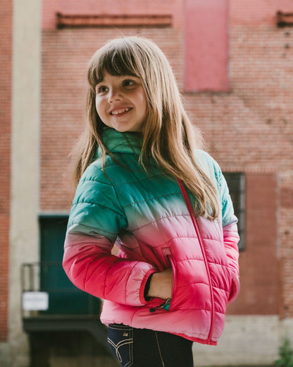 Veste Matelassée Mi-Saison Dégradé Vert Et Rose