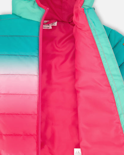 Veste Matelassée Mi-Saison Dégradé Vert Et Rose