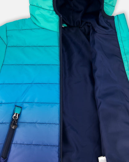 Veste matelassée mi-saison dégradé vert et bleu