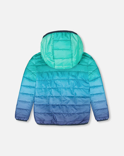 Veste matelassée mi-saison dégradé vert et bleu