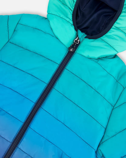 Veste matelassée mi-saison dégradé vert et bleu