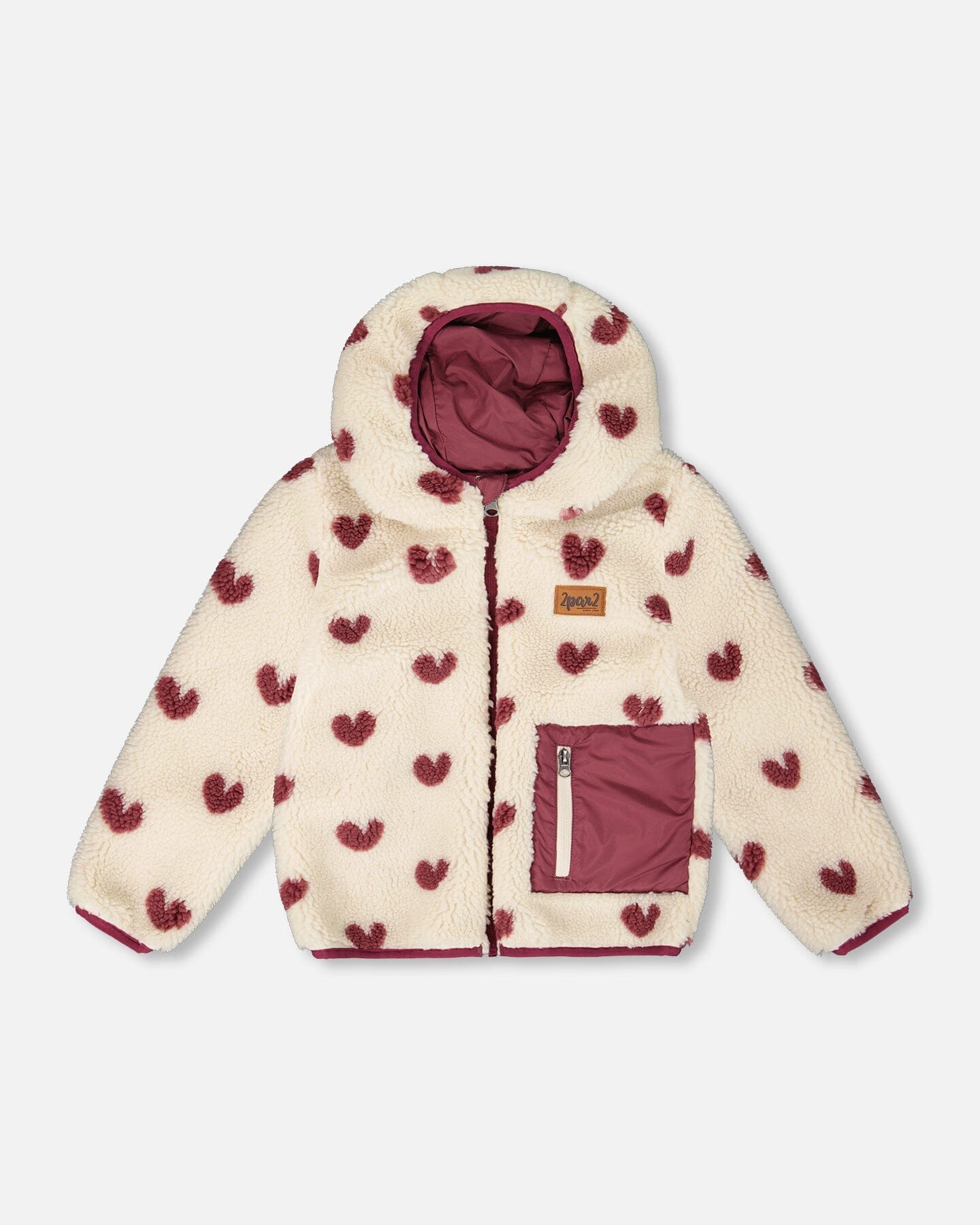Veste réversible mi-saison en Sherpa cœur bordeaux