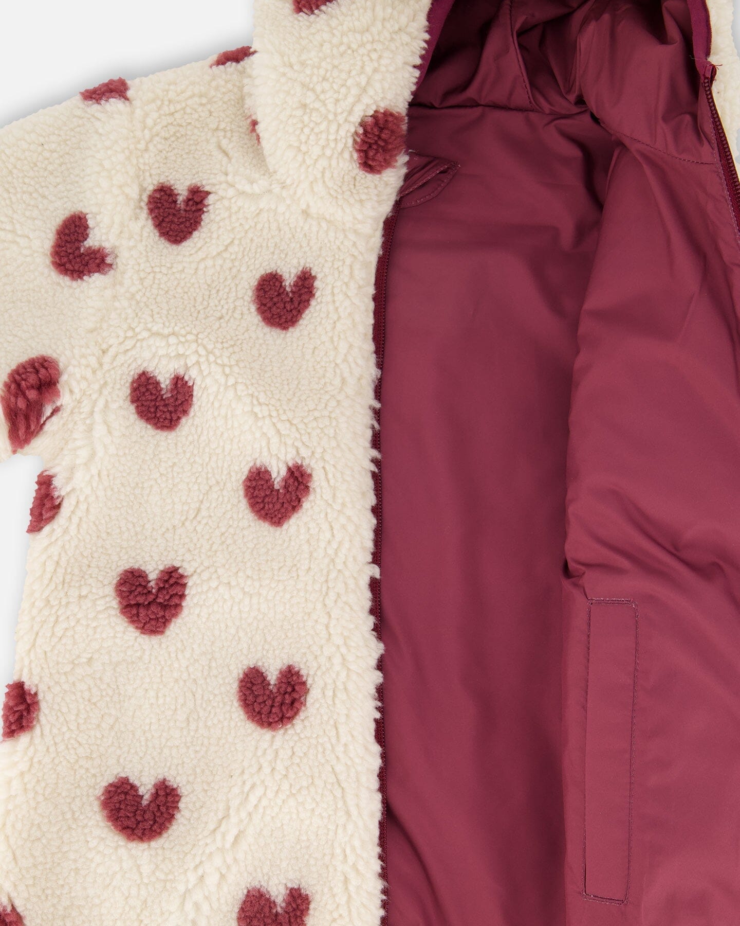 Veste réversible mi-saison en Sherpa cœur bordeaux