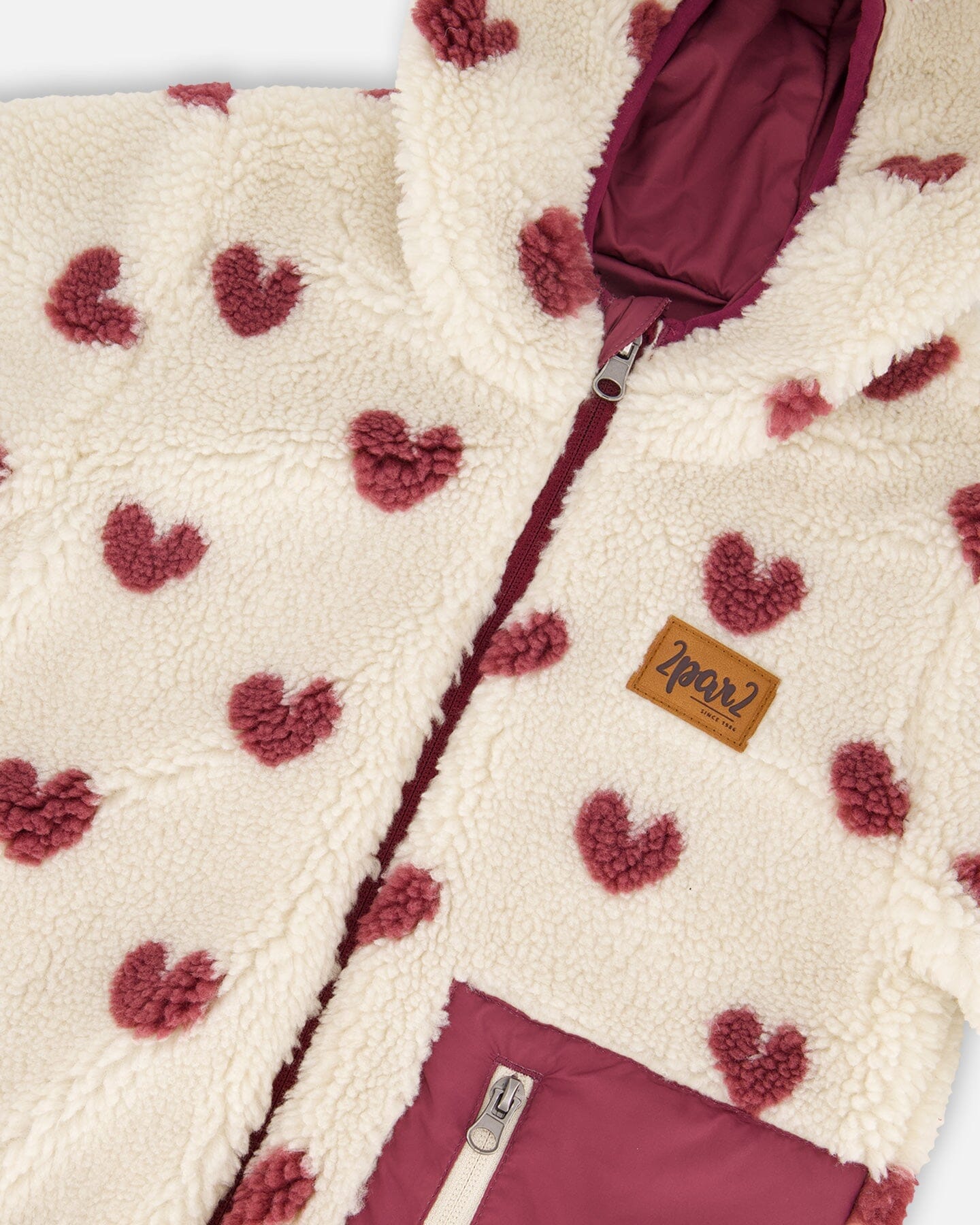 Veste réversible mi-saison en Sherpa cœur bordeaux