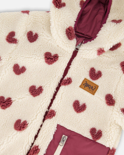 Veste réversible mi-saison en Sherpa cœur bordeaux