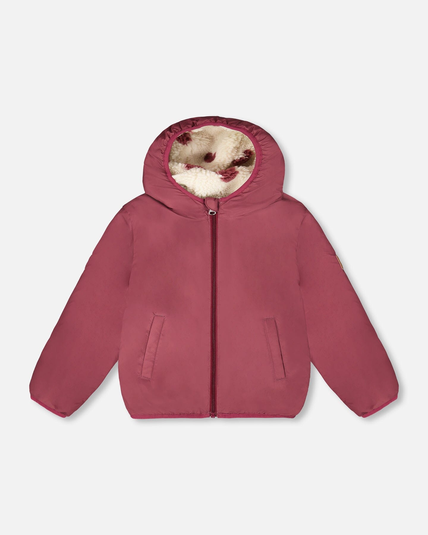 Veste réversible mi-saison en Sherpa cœur bordeaux