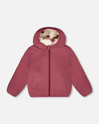Veste réversible mi-saison en Sherpa cœur bordeaux
