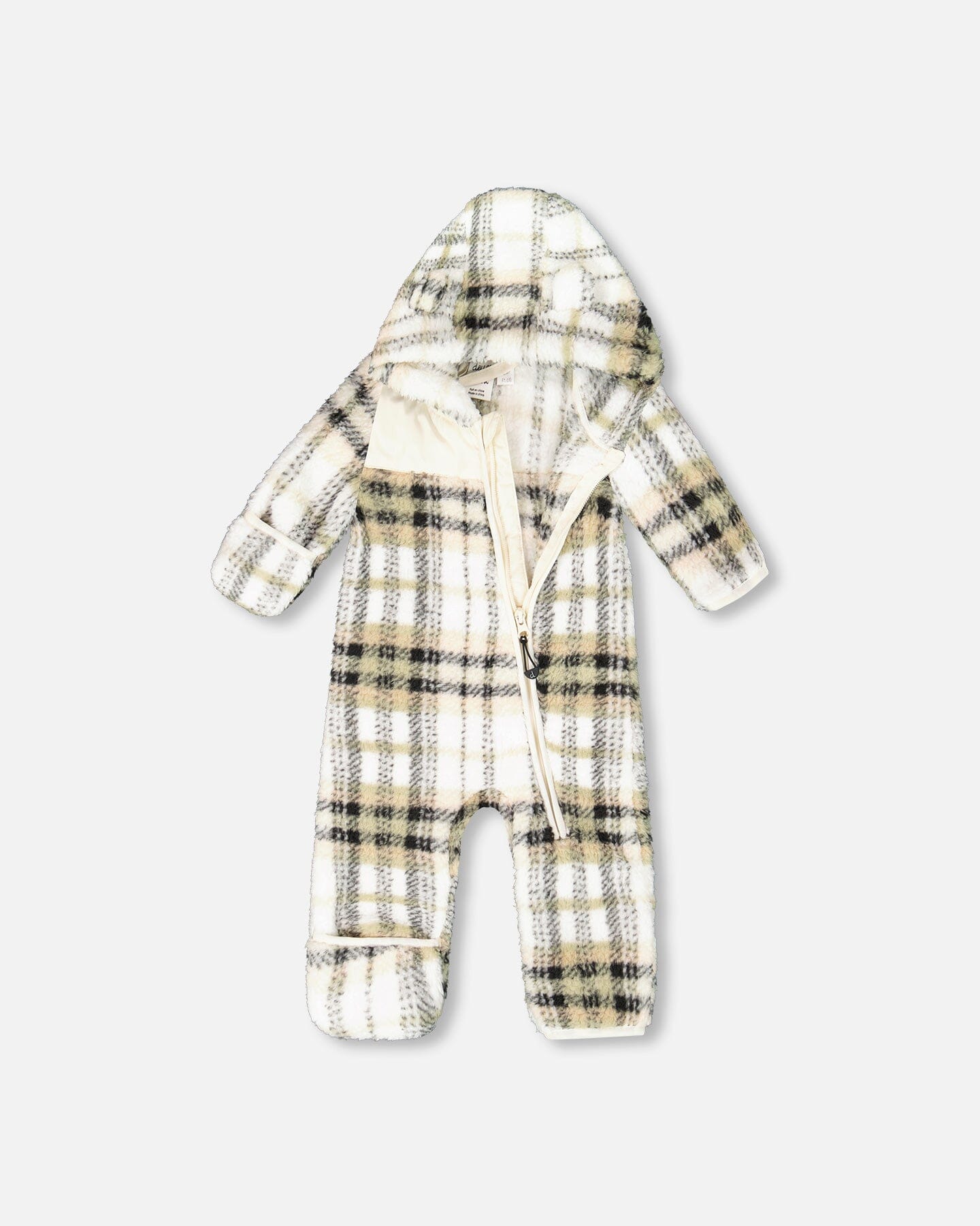 Vêtements d'extérieur une pièce en peluche à carreaux noirs et beiges mi-saison pour bébé