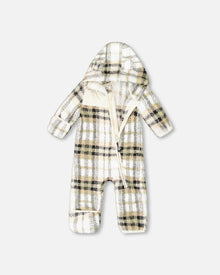 Vêtements d'extérieur une pièce en peluche à carreaux noirs et beiges mi-saison pour bébé