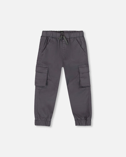 Pantalon cargo jogger en sergé gris foncé