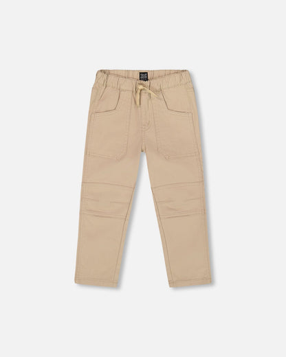 Pantalon de jogging en sergé avec poches plaquées beige