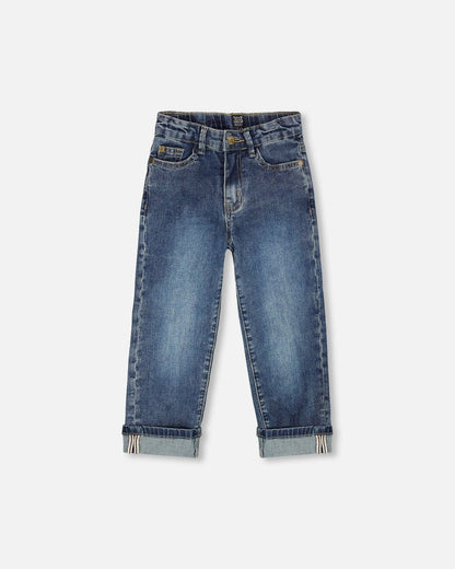 Stretch Jeans Dark Blue With Rolled Cuffs