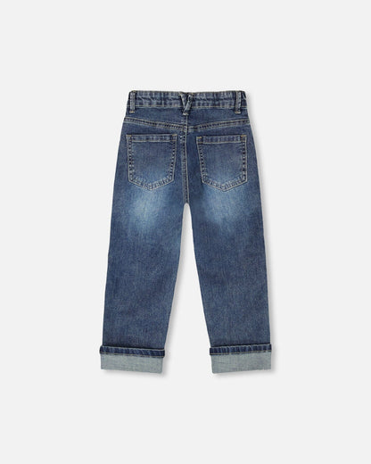 Stretch Jeans Dark Blue With Rolled Cuffs