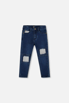 French Terry Blue Denim Pants With Contrasting Patch