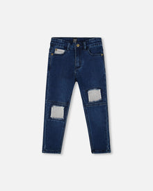 Pantalon en molleton bleu denim avec empiècement contrastant