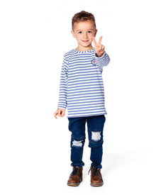 Pantalon en molleton bleu denim avec empiècement contrastant
