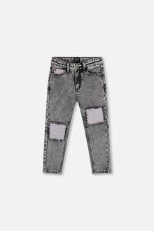 French Terry Black Denim Pants With Contrasting Patch