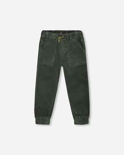 Pantalon de jogging en velours côtelé extensible vert forêt